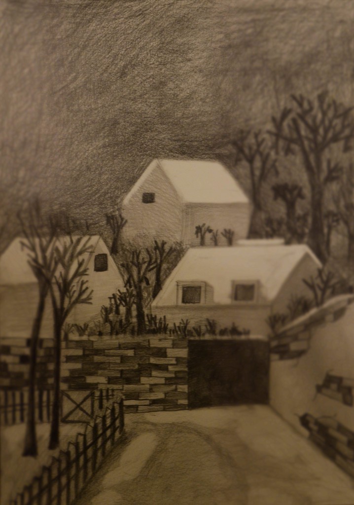 Desen in creion "Peisaj de iarna"