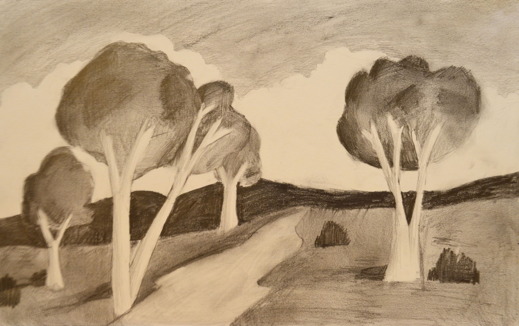 Peisaj cu copaci (in creion)
